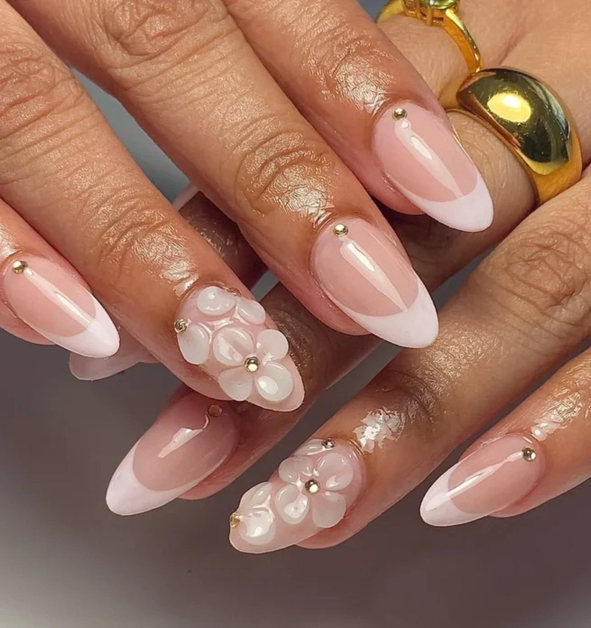 Glossy nude short nails homecoming