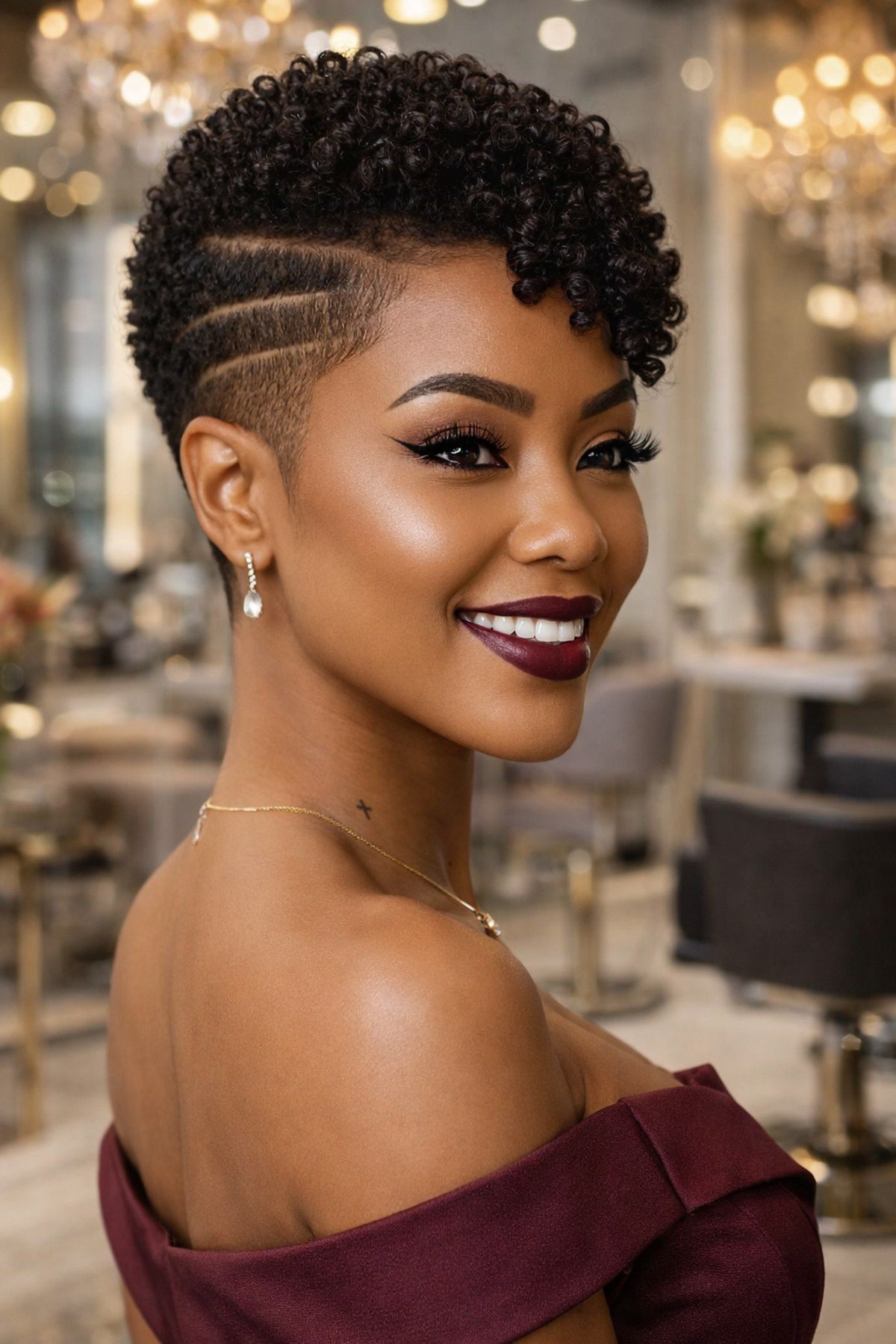 Short curly afro on natural hair