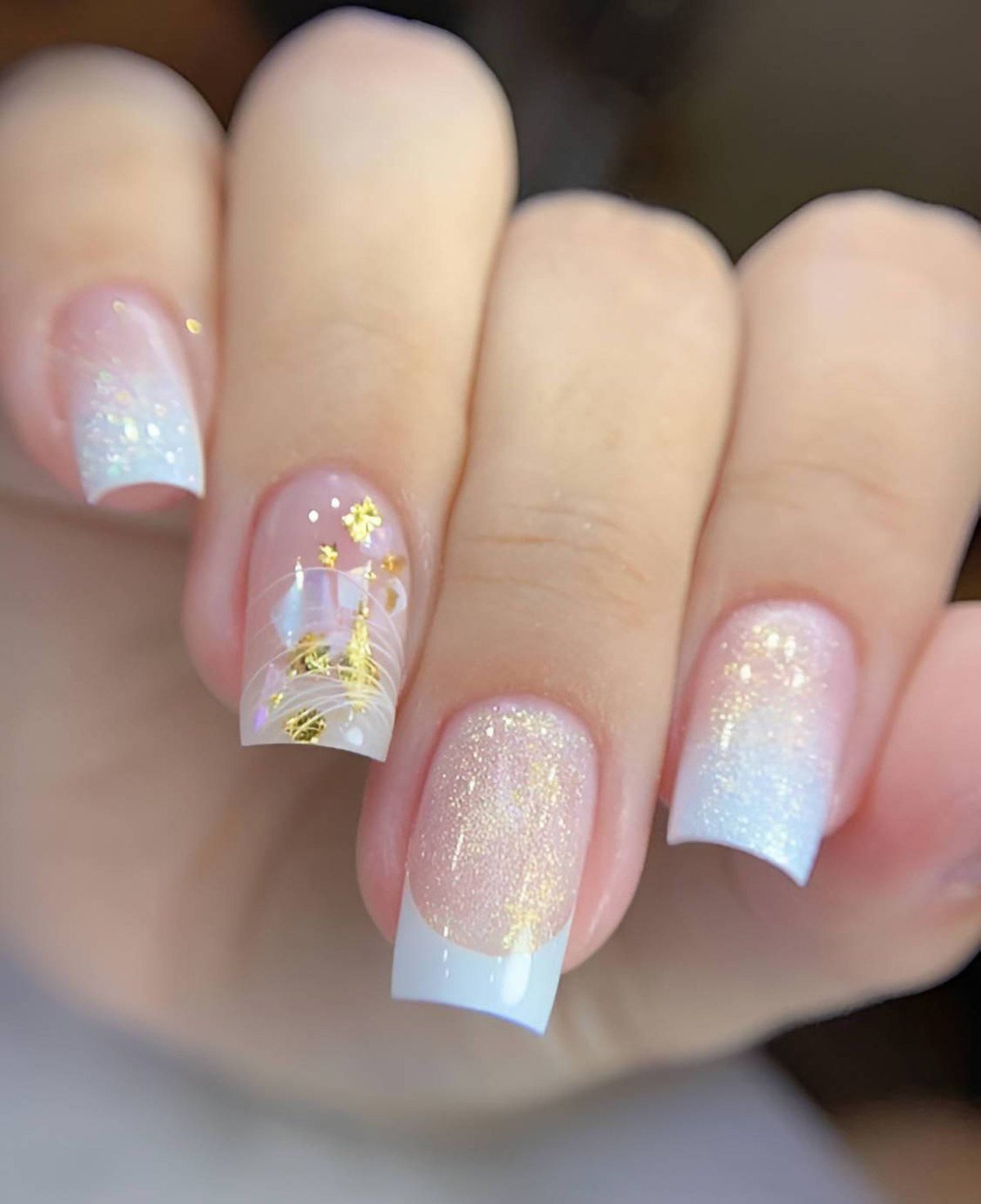 Silver glitter fade nails homecoming