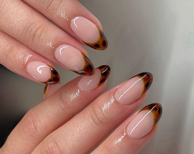 Tortoise French on Oval Nails