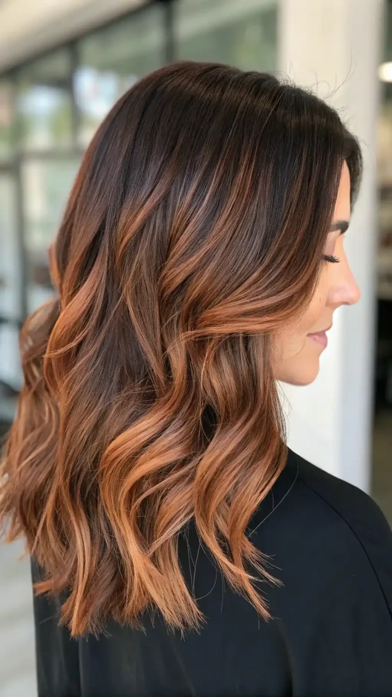 14. Auburn Balayage on a Dark Brown Base