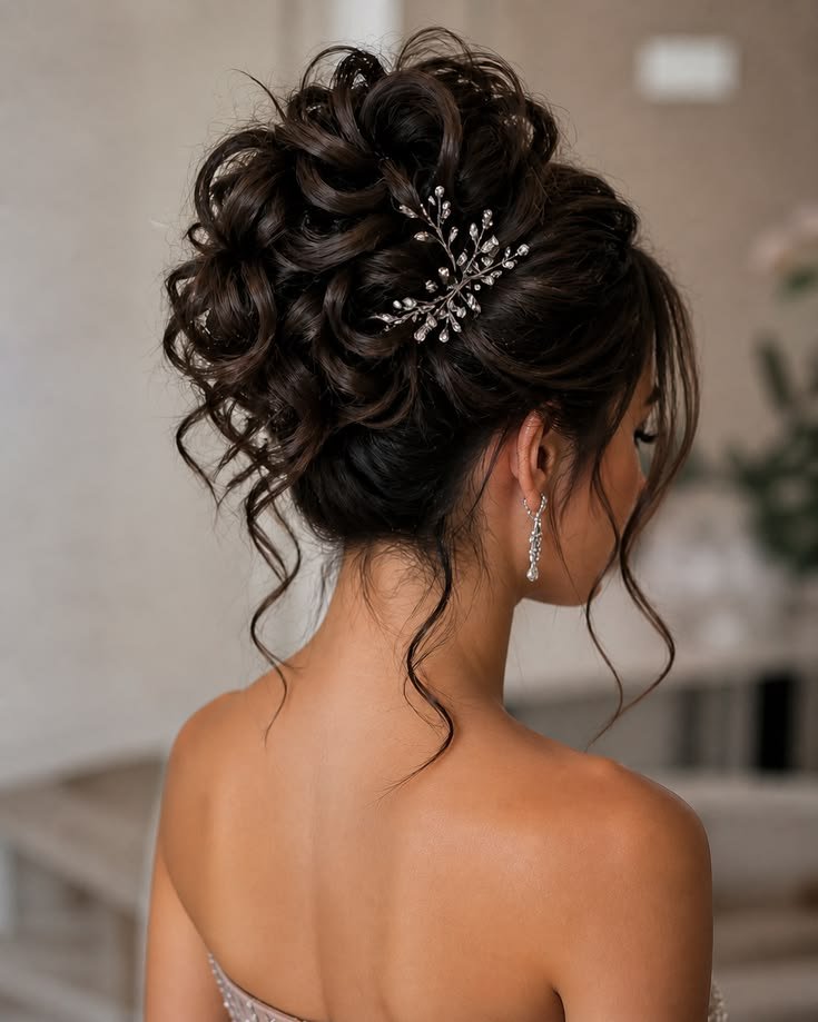 7. Romantic Loose Updo with Curls