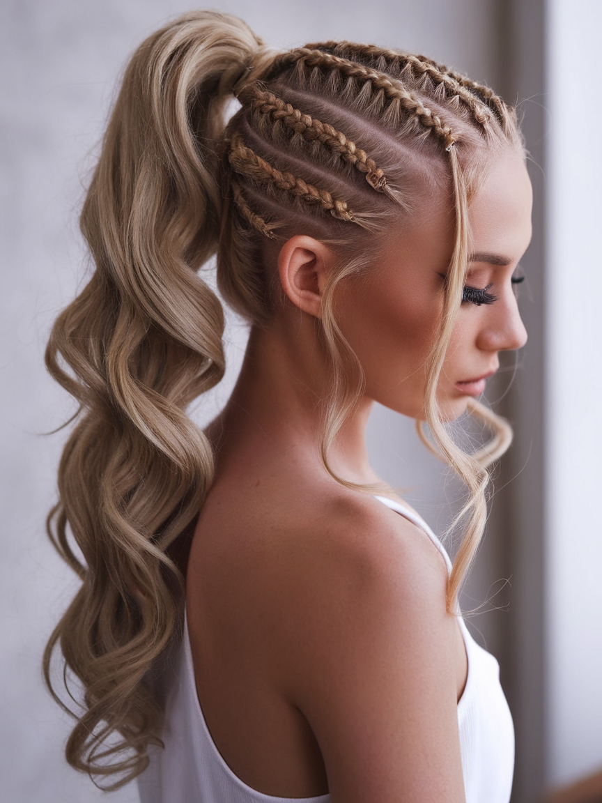 16. Braided Ponytail Updo