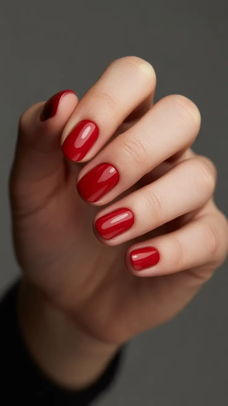 Classic glossy red nail polish manicure