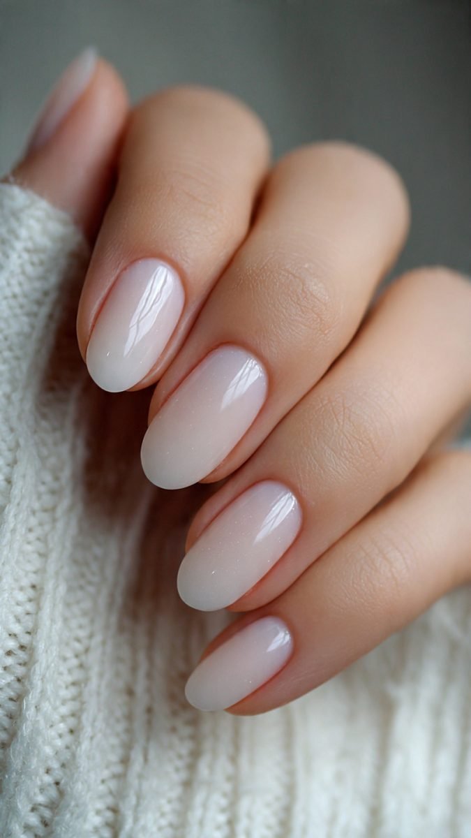 Milky sheer white nail polish manicure