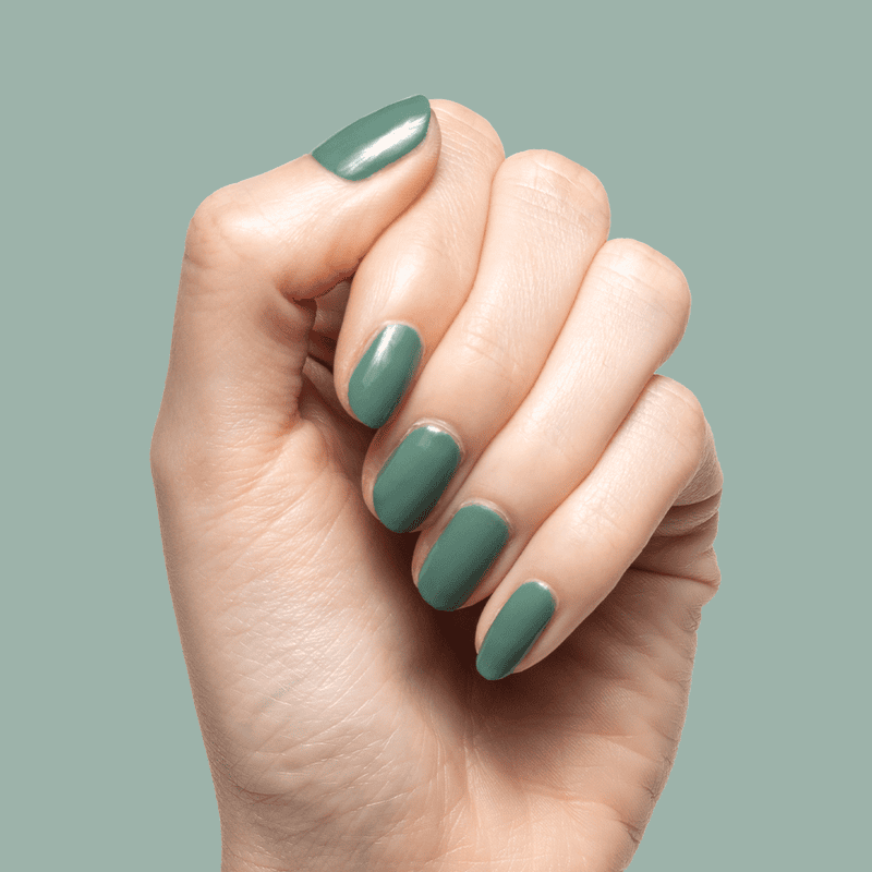 Sage green muted nail polish manicure