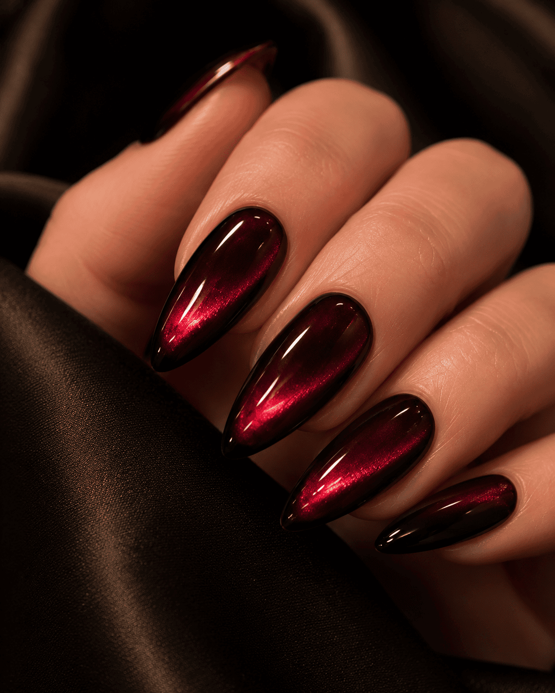 Plum velvet magnetic cat eye nails soft shimmer