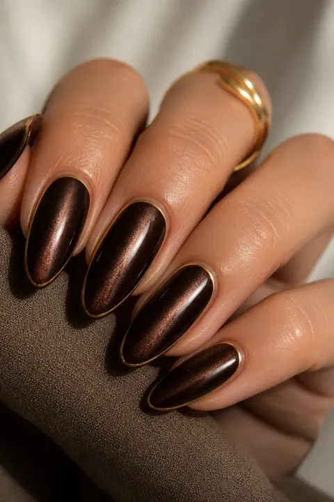 Espresso brown magnetic cat eye with gold shimmer band