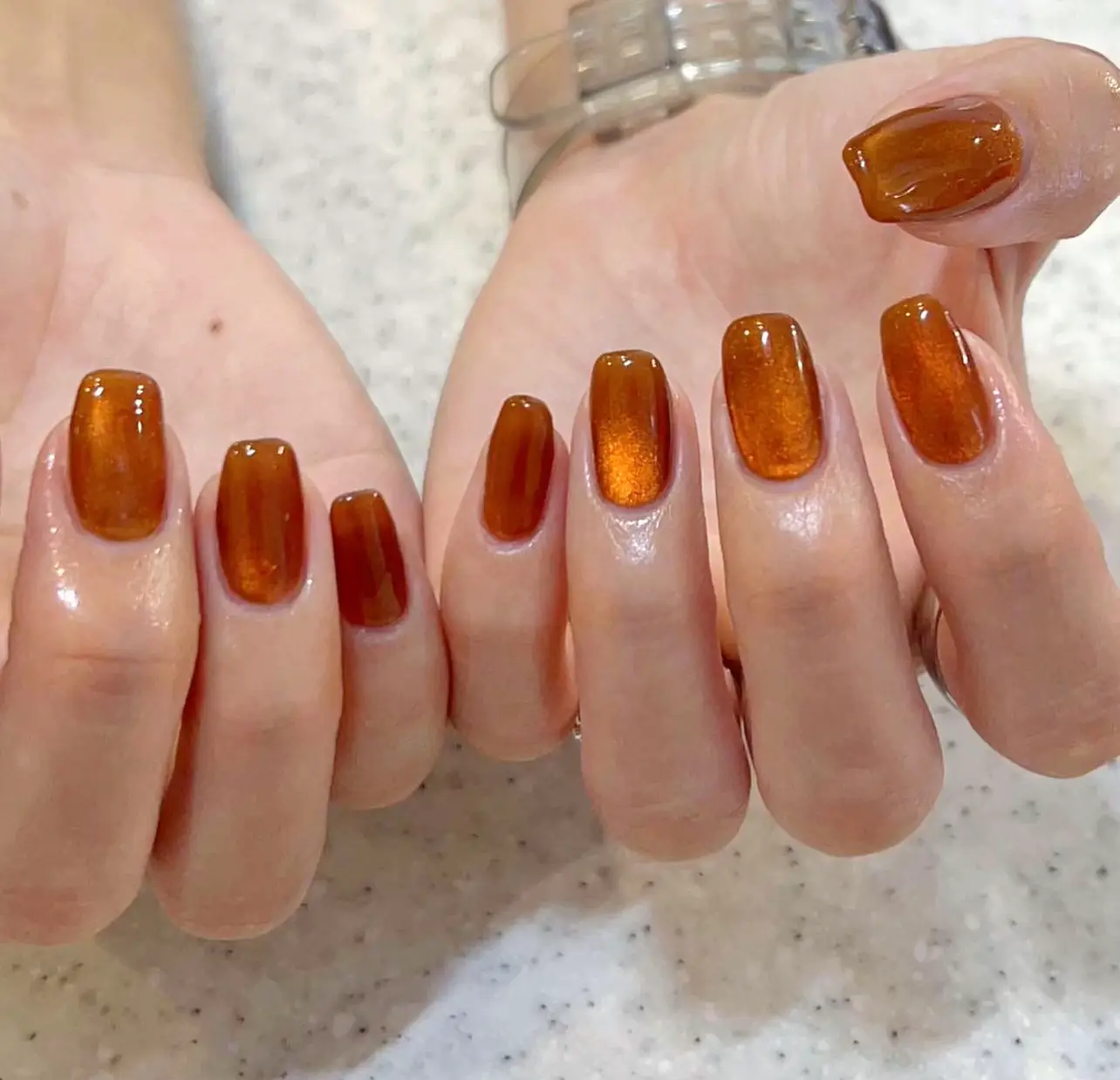 Pumpkin orange magnetic cat eye nails fall