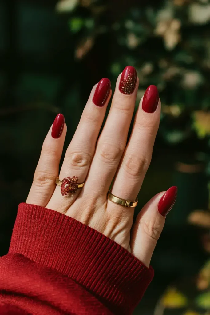 Rich apple red nail polish manicure for fall