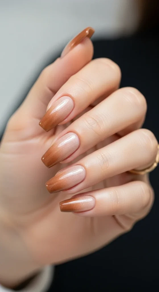 Warm caramel ombre gradient nails