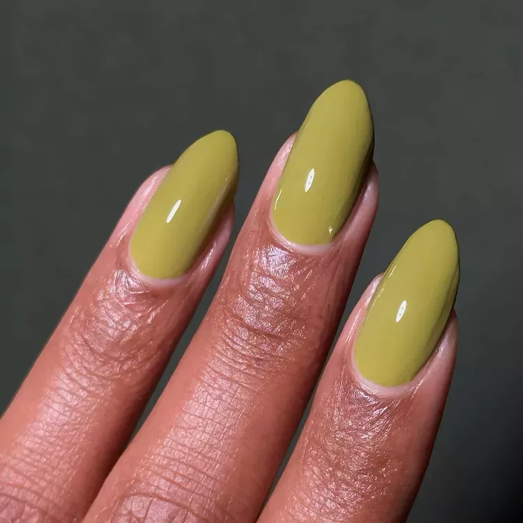 Muted pear green nail polish manicure