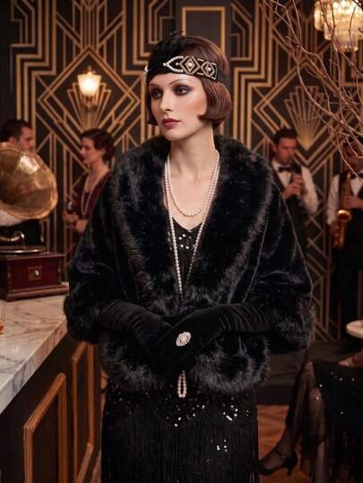 Velvet Dress with Faux-Fur Stole