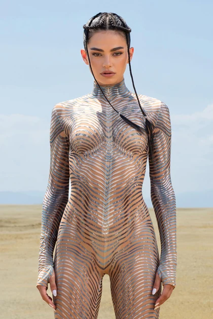 Chrome Bodysuit + Sheer Layer