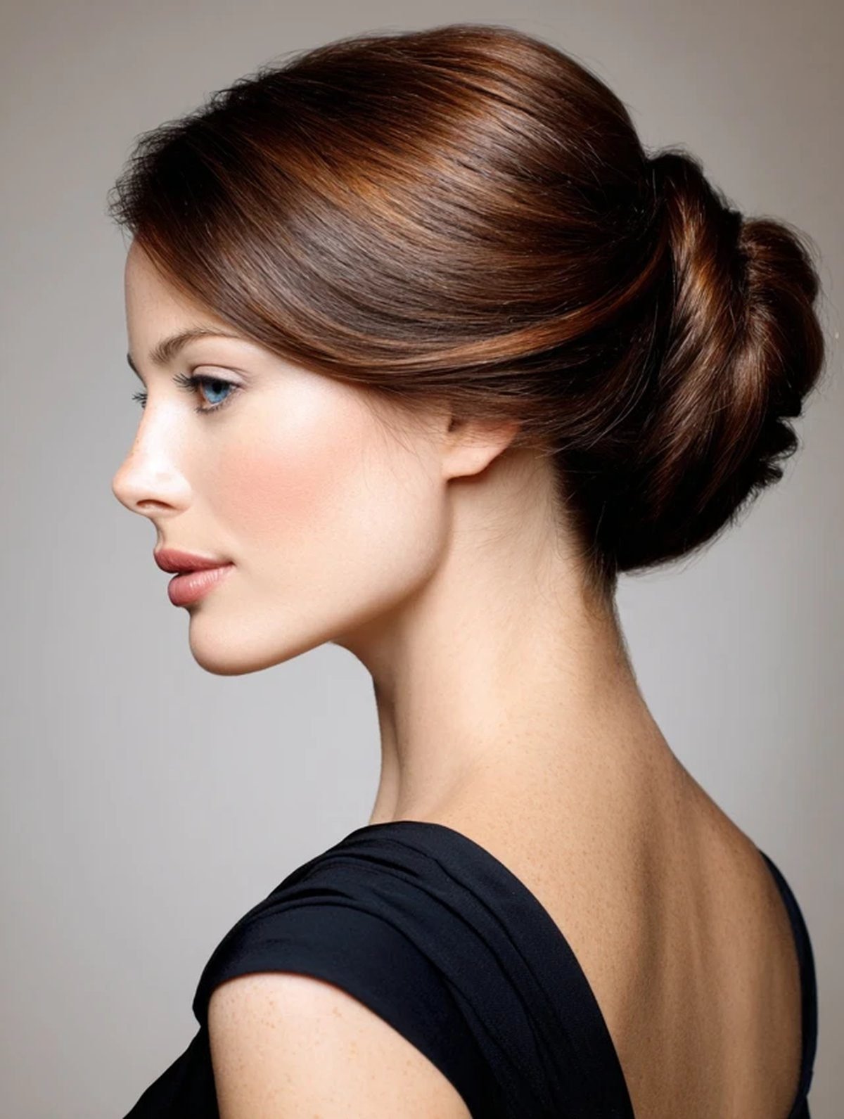 Low rolled updo hairstyle on a professional woman