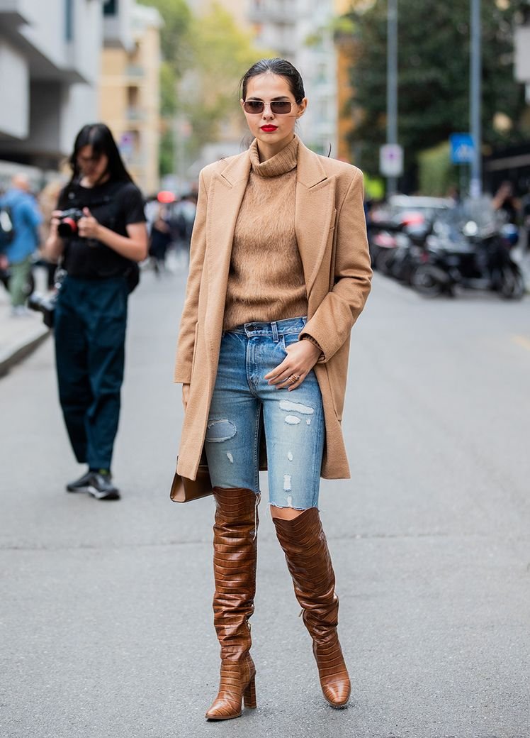 Mini dress with over the knee wide calf boots