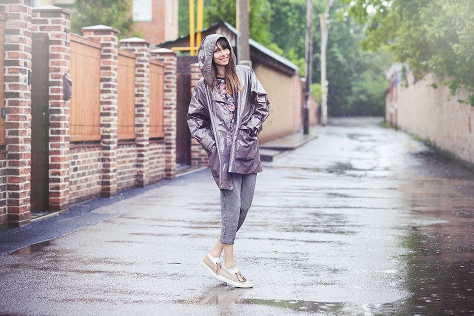 Clear Raincoat Over a Cute Outfit