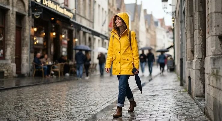 Trench-Style Raincoat and Loafers