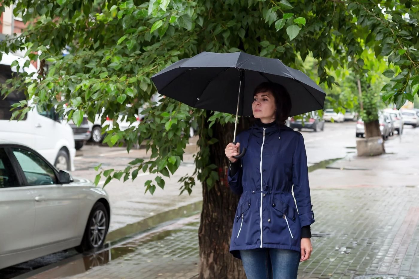 Oversized Rain Parka and Biker Shorts