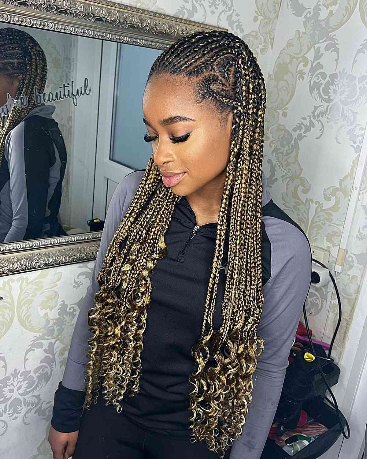 Bohemian Knotless Braids with Curls