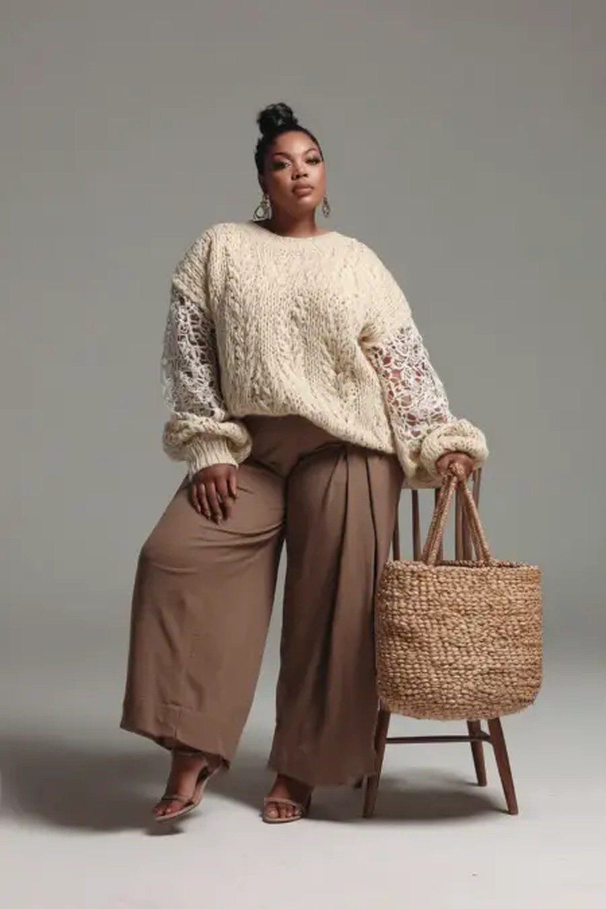 Plus size fitted turtleneck with tailored trousers for sleek fall elegance