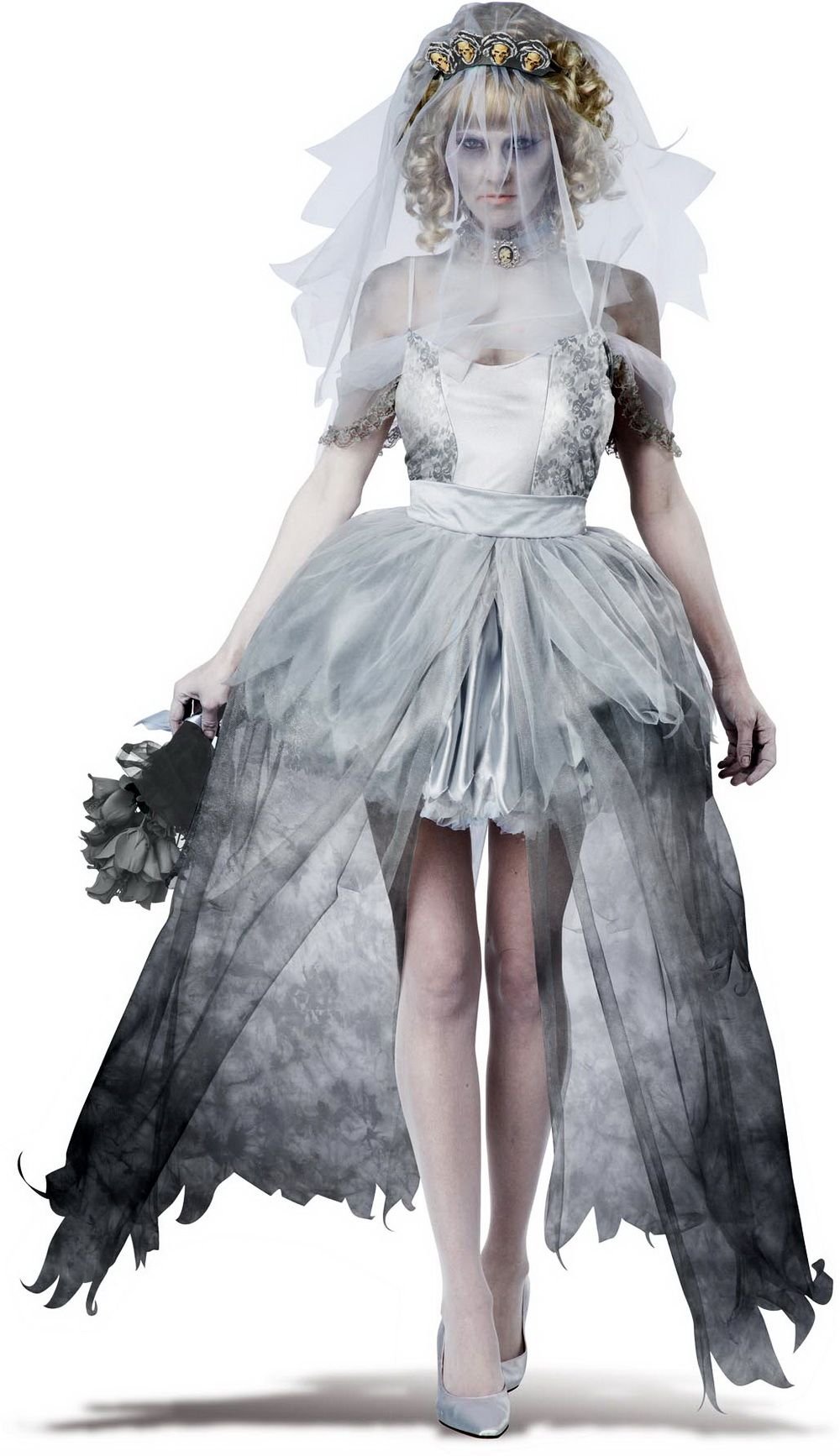Woman in a ghost bride Halloween costume with veil