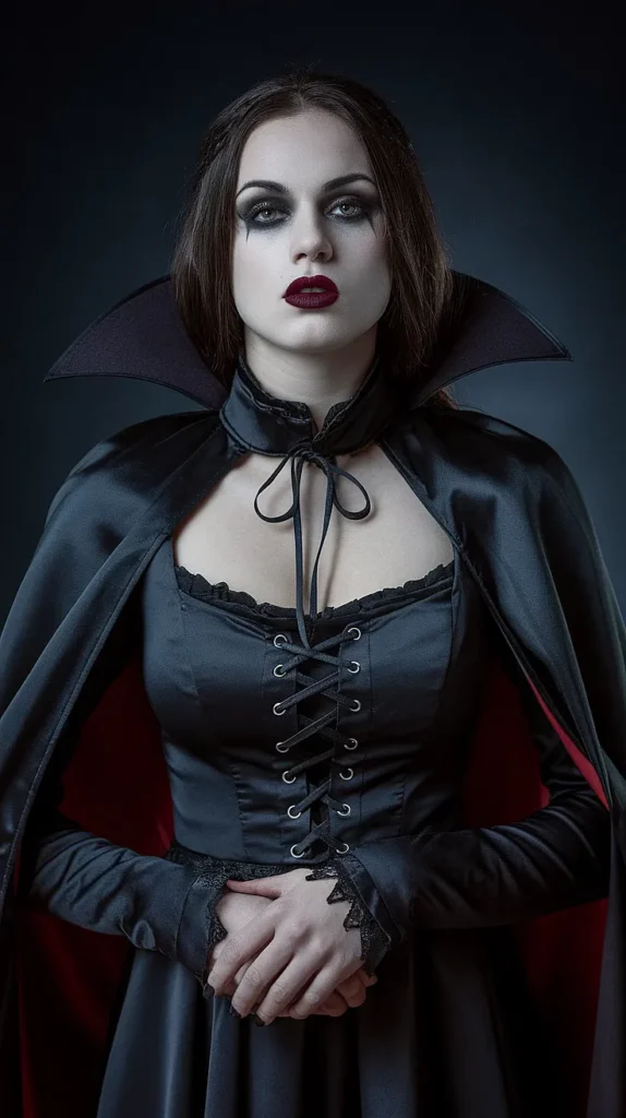 Woman in a vampire witch Halloween costume
