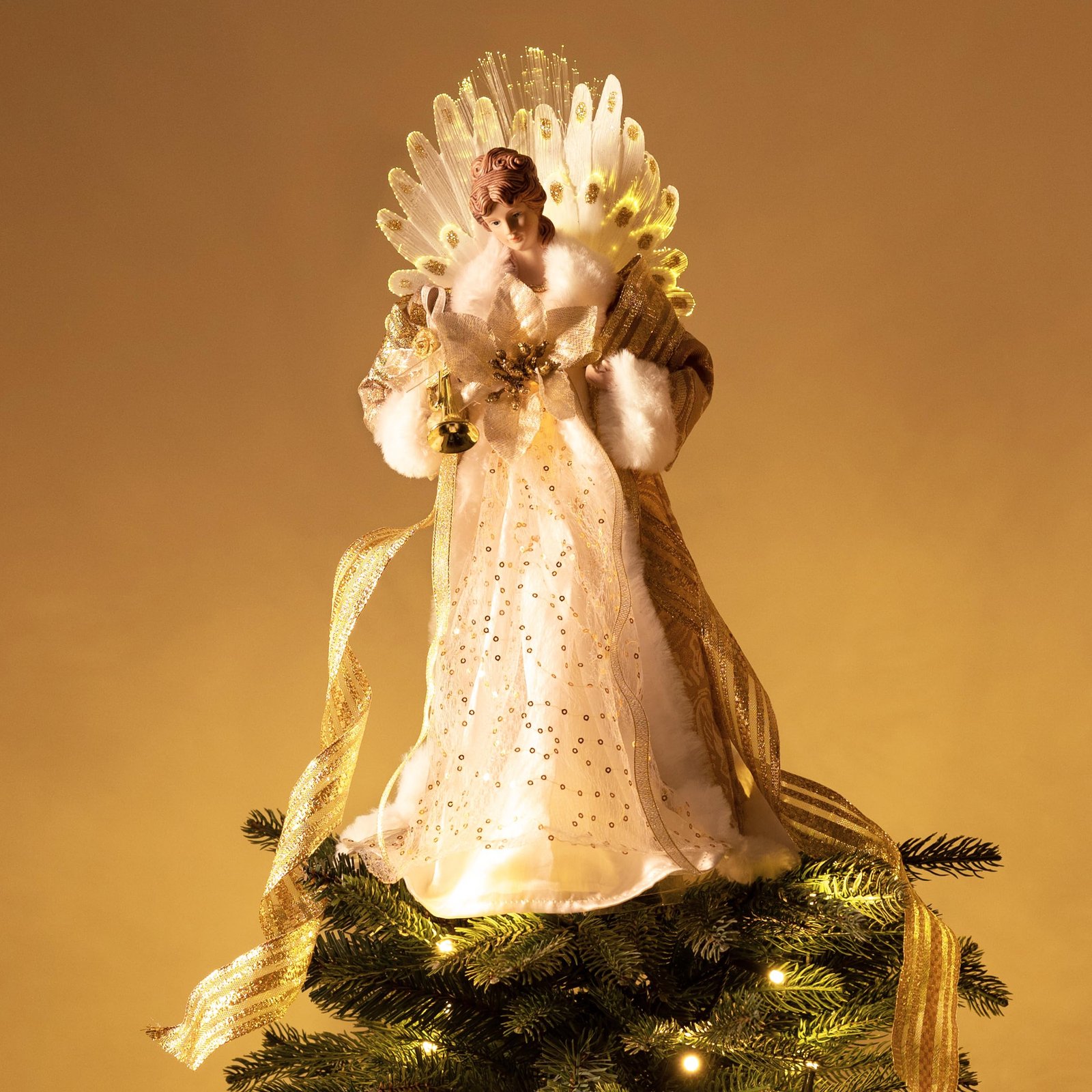 Christmas angel Halloween costume with gold wings