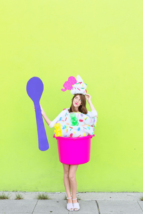 Woman in an ice cream sundae Halloween costume